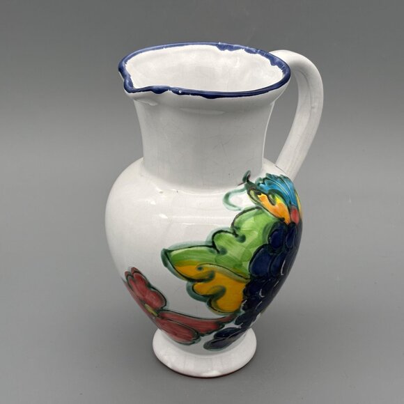 Vintage Himark Portugal Terracotta Pitcher Signed Celina with Hand-Painted Grape - Picture 3 of 10